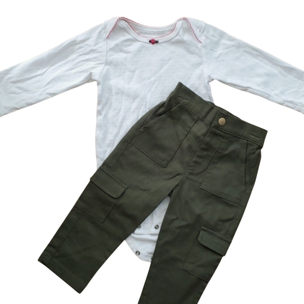 Carters Girls Rose Onesie Long Sleeve Outfit with Olive Green Pants Size 18M